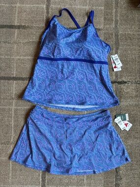 L.L. Bean Blue and Purple Tankini Top with Matching Swim Skirt